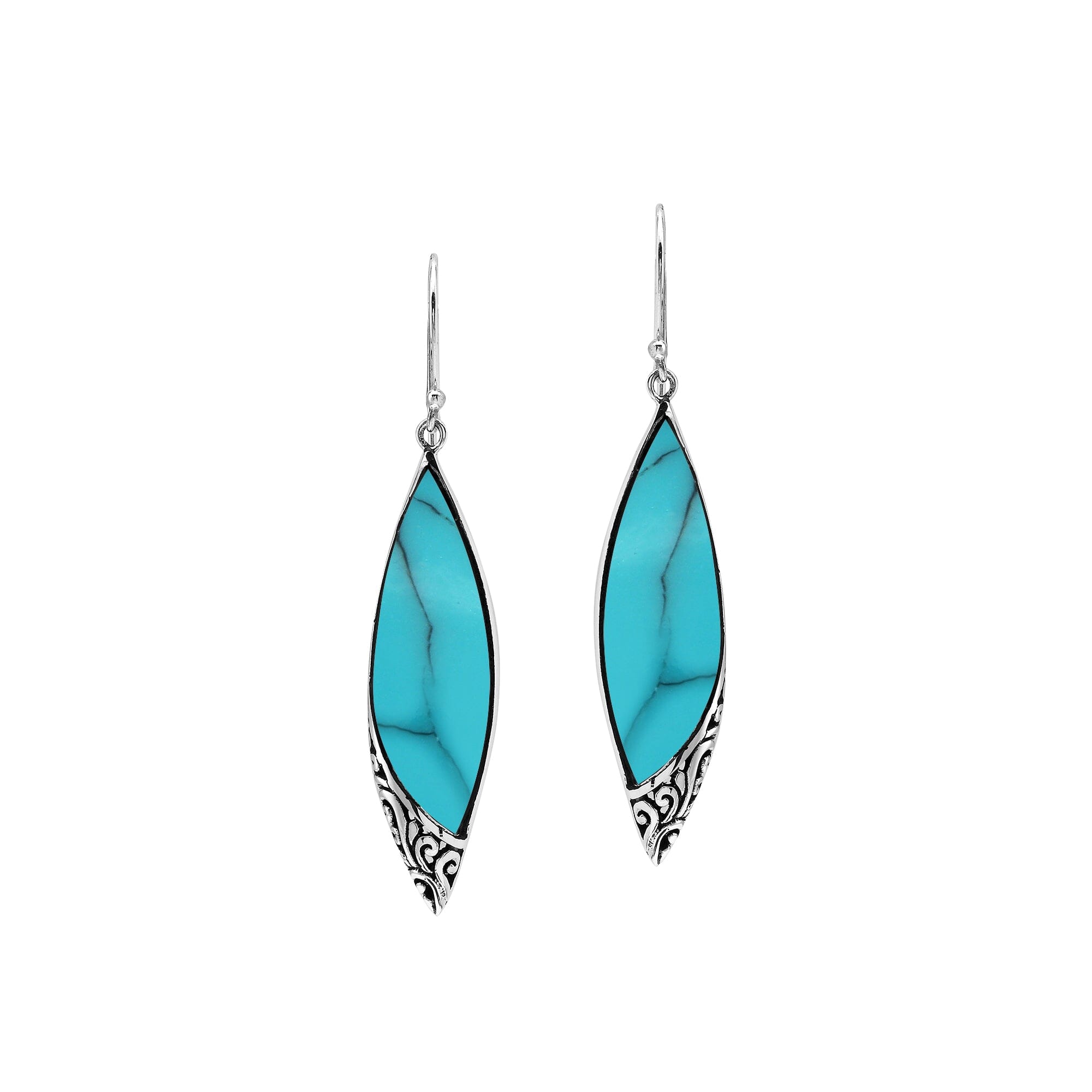 Turquoise Shell Long Marquise Silver Earrings For Wholesale