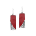Rectangular Silver Earrings With Red Coral And Filigree