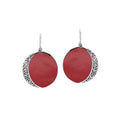 Round Red Coral Silver Earrings With Filigree Detailing