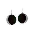 Round Black Shell Silver Earrings With Filigree Border