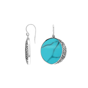 Round Turquoise Shell Silver Earrings With Filigree Detailing