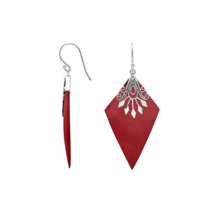 Sterling silver Red Coral dangle earrings handcrafted in Bali