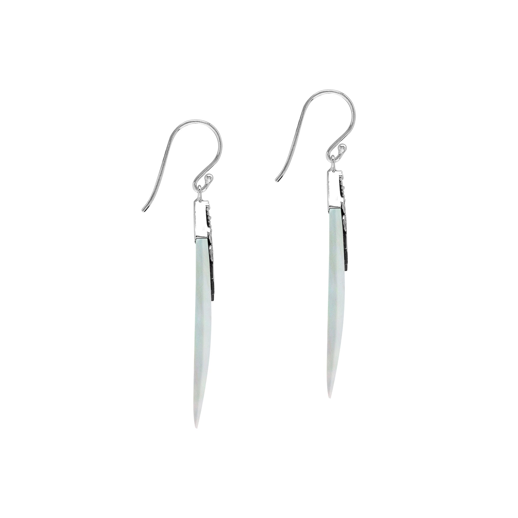Sterling silver Mother Of Pearl dangle earrings handcrafted in Bali