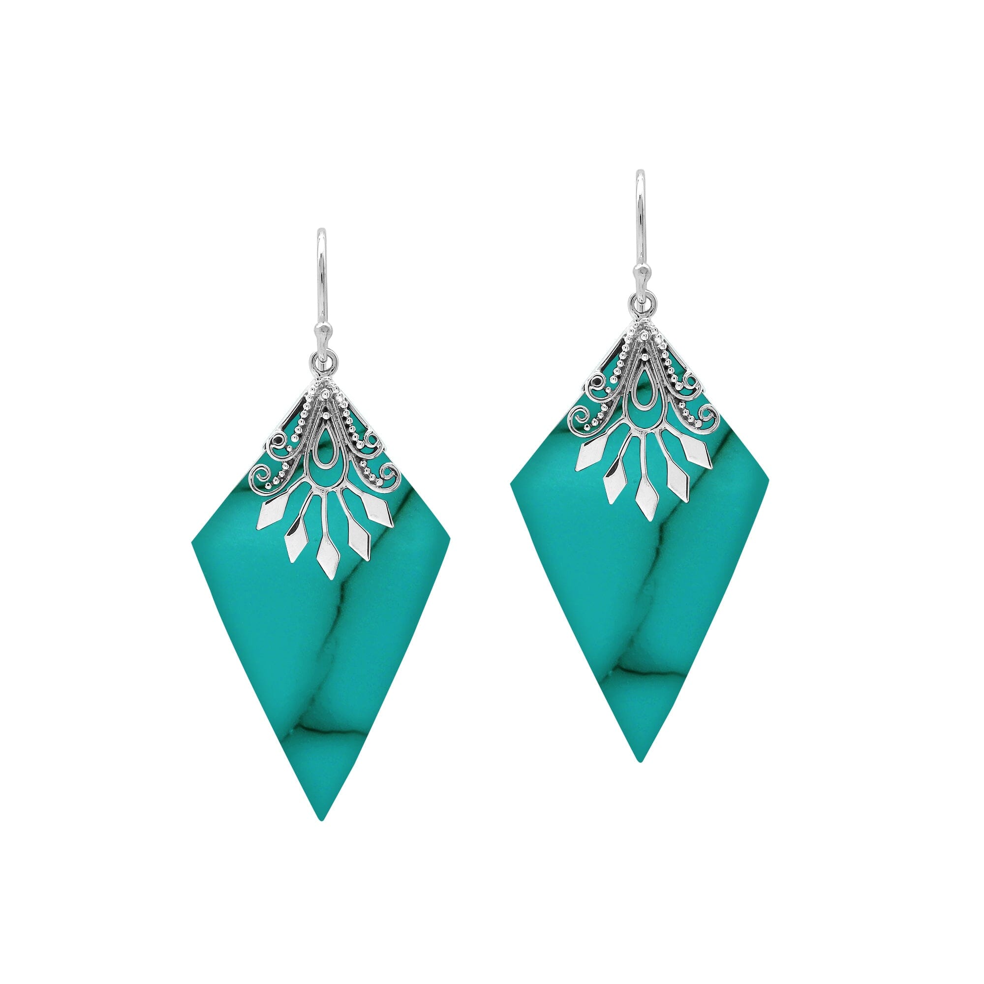 Sterling silver Turquoise Shell dangle earrings handcrafted in Bali