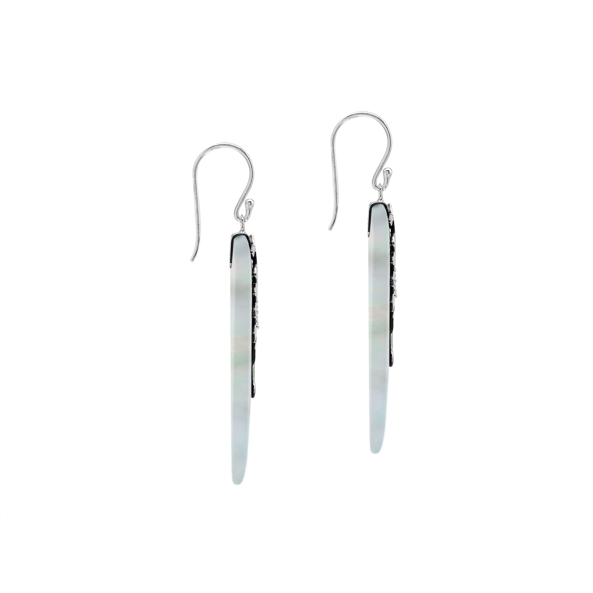 Sterling silver Mother Of Pearl dangle earrings handcrafted in Bali