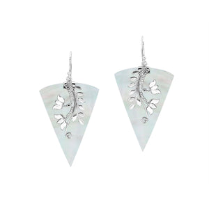 Sterling silver Mother Of Pearl dangle earrings handcrafted in Bali