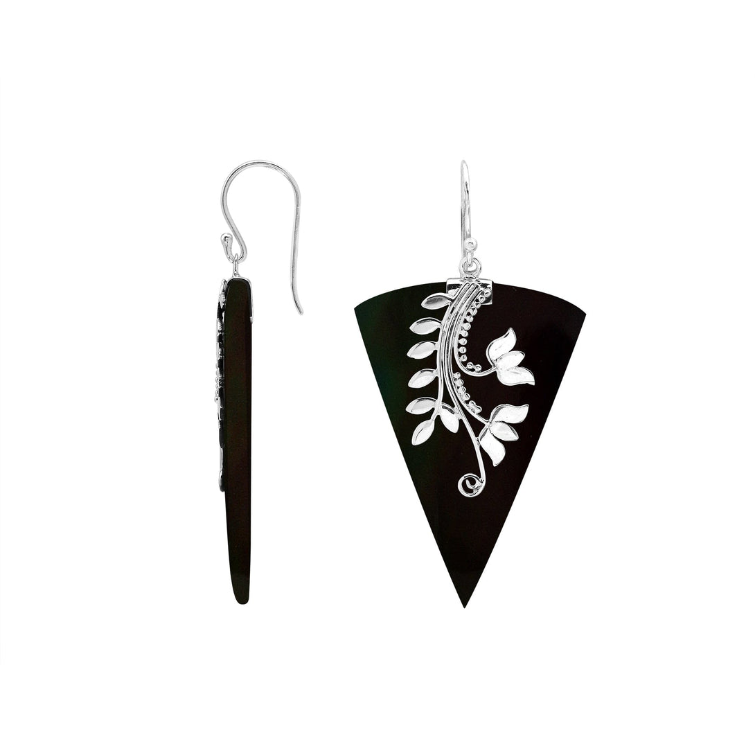 AE-1213-SHB Sterling Silver triangle Shape Earring With Black Shell Jewelry Bali Designs Inc 