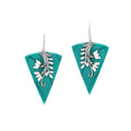 Sterling silver Turquoise Shell dangle earrings with leaf detailing handcrafted in Bali