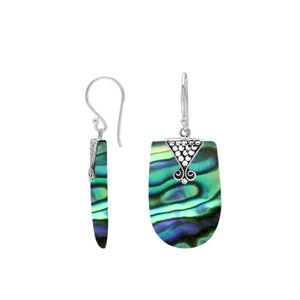 Sterling silver Abalone Shell dangle earrings with detailed silverwork handcrafted in Bali