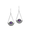 Amethyst Quartz triangle silver earrings with beaded frame design