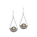Citrine Quartz triangle silver earrings with beaded frame design