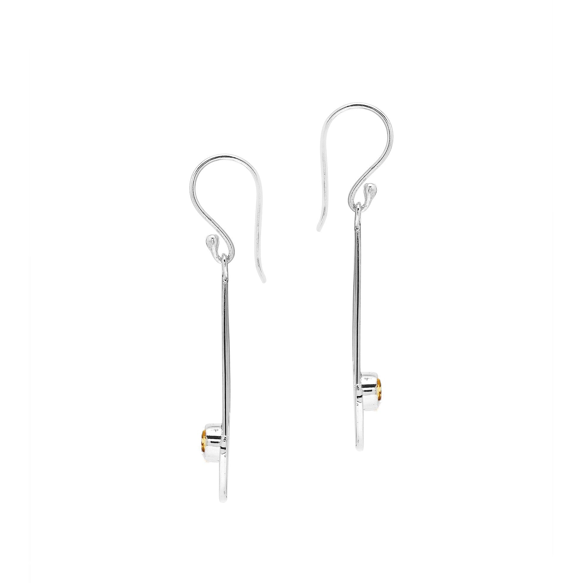 Citrine Quartz triangle silver earrings with beaded frame design