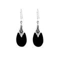 Sterling Silver Black Shell Teardrop Floral Pattern Drop Earrings