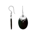 Wholesale sterling silver earrings with Black Shell ovals and a smooth structured silver cap.