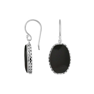 Wholesale Sterling Silver Black Shell Earrings With Hammered Edge And Bezel Finish