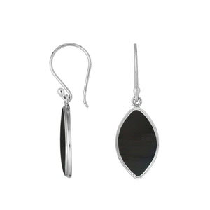 Bulk marquise-shaped silver earrings featuring glossy Black Shell in a polished minimalist frame.