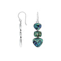 Sterling Silver Triple-Drop Heart And Square Dangle Earrings Featuring Vibrant Abalone Shell With Polished Finish