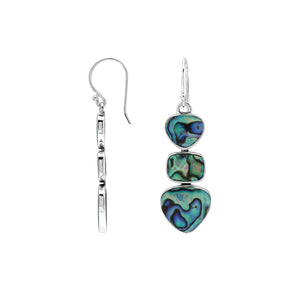 Sterling Silver Triple-Drop Heart And Square Dangle Earrings Featuring Vibrant Abalone Shell With Polished Finish