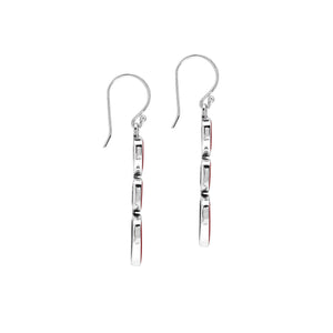 Sterling Silver Triple-Drop Heart And Square Dangle Earrings Featuring Red Coral With Sleek Polished Finish