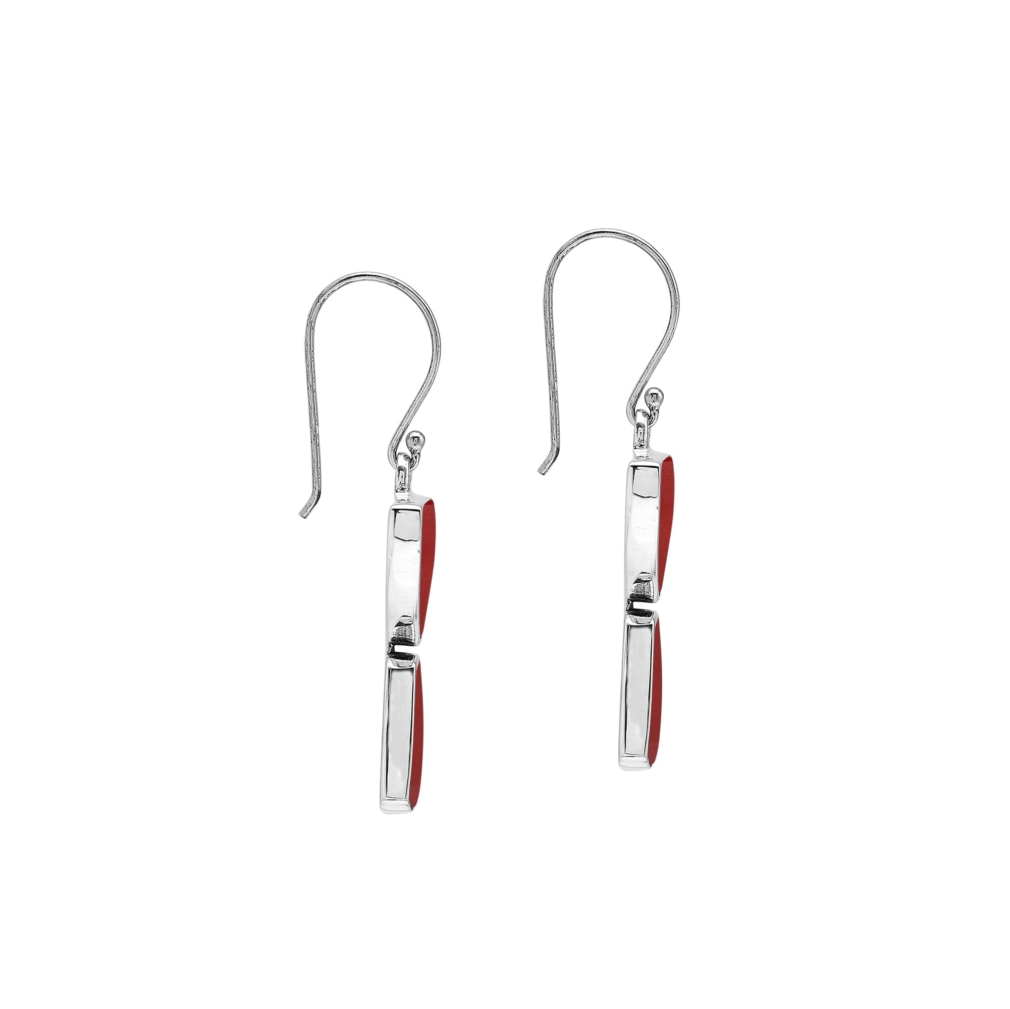 Sterling Silver Red Coral Half Moon Tapered Drop Designer Earrings Wholesale
