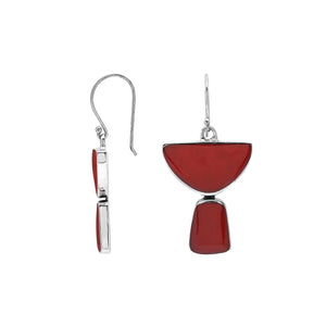 Sterling Silver Red Coral Half Moon Tapered Drop Designer Earrings Wholesale