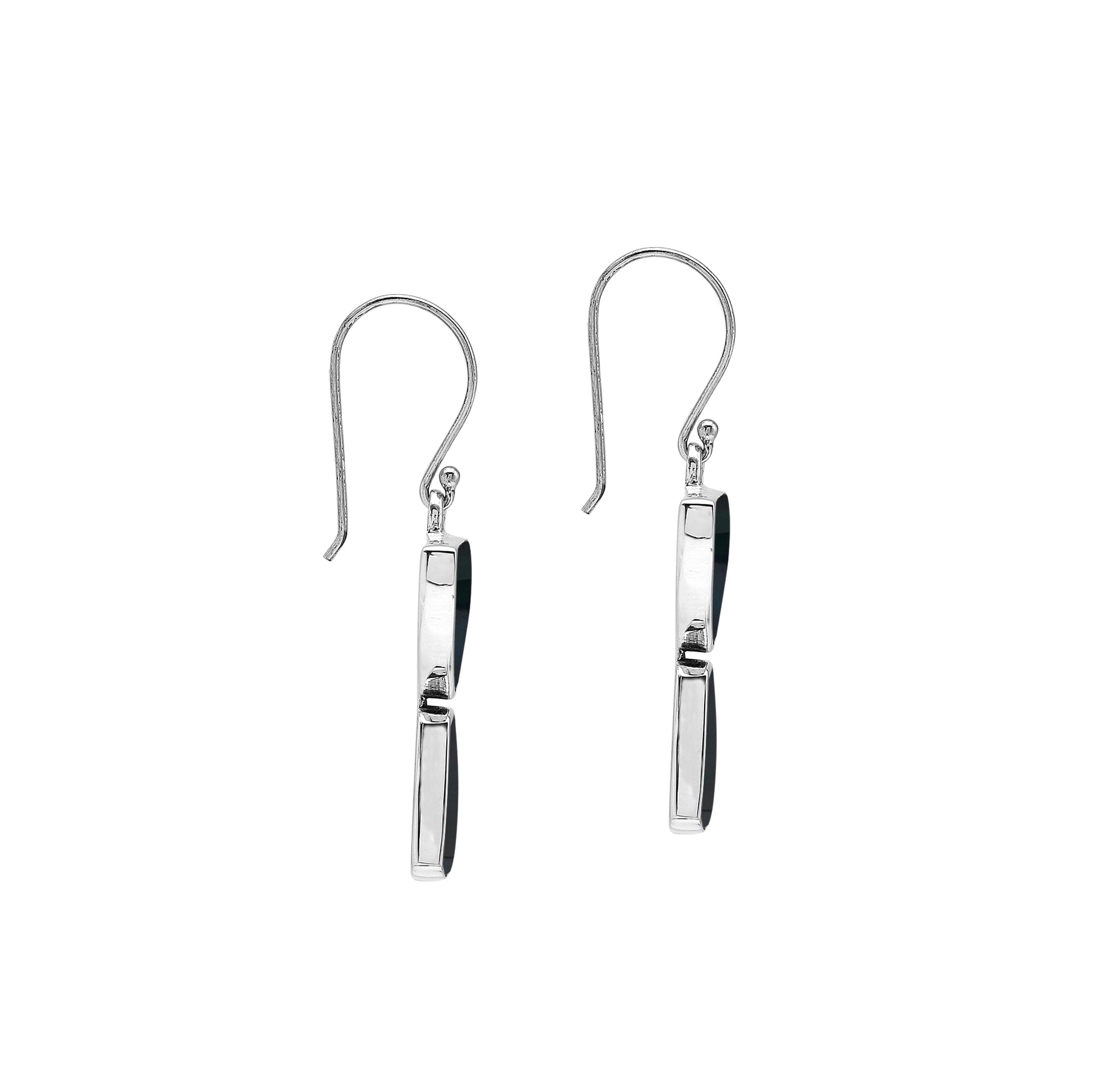 Sterling Silver Black Shell Half Moon Tapered Drop Structured Earrings Wholesale