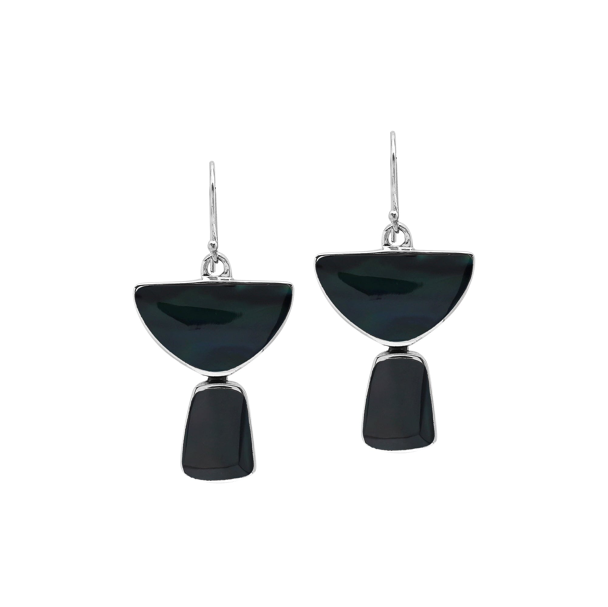 Sterling Silver Black Shell Half Moon Tapered Drop Structured Earrings Wholesale