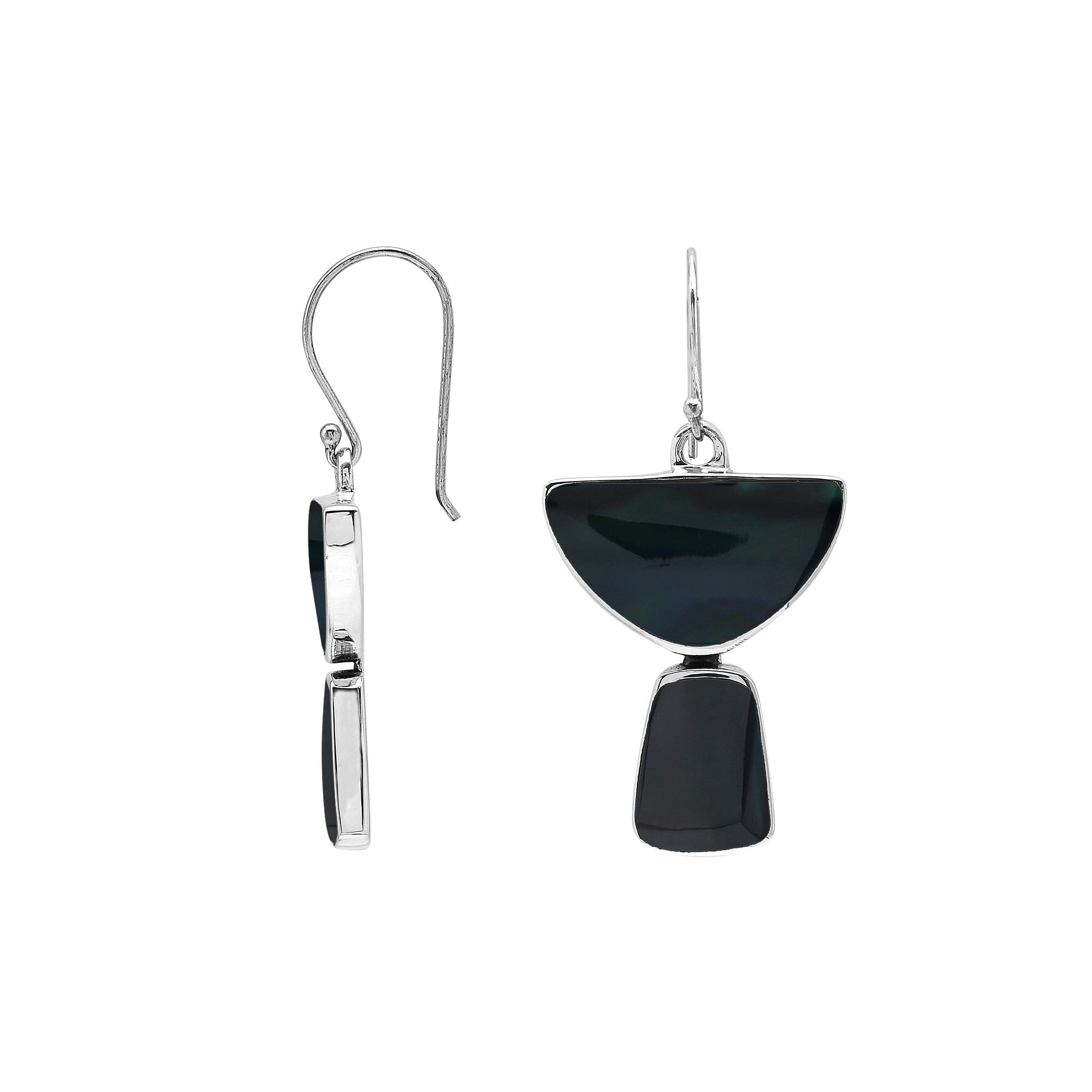 Sterling Silver Black Shell Half Moon Tapered Drop Structured Earrings Wholesale