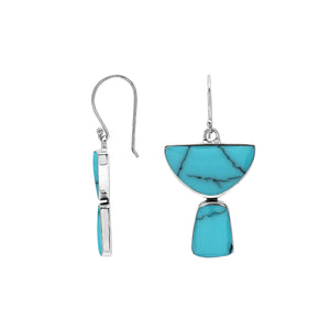 Sterling Silver Turquoise Shell Half Moon Tapered Drop Structured Designer Earrings Wholesale