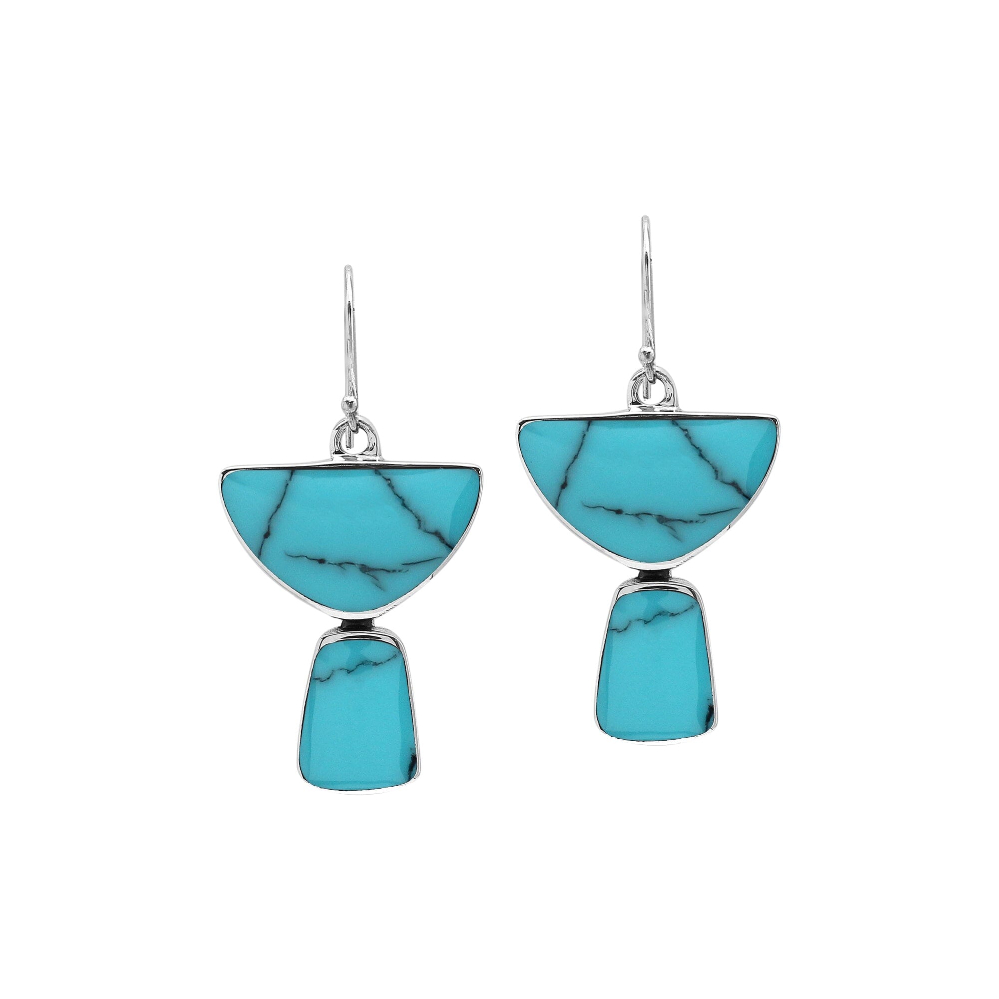 Sterling Silver Turquoise Shell Half Moon Tapered Drop Structured Designer Earrings Wholesale