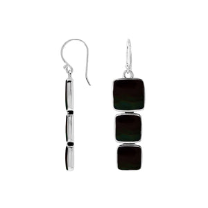 Wholesale Sterling Silver Earrings With Three Cushion Black Shell Panels In A Vertical Drop