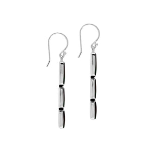 Wholesale Sterling Silver Earrings With Three Cushion Black Shell Panels In A Vertical Drop