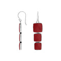 Wholesale Sterling Silver Earrings With Three Cushion Red Coral Panels In A Vertical Drop