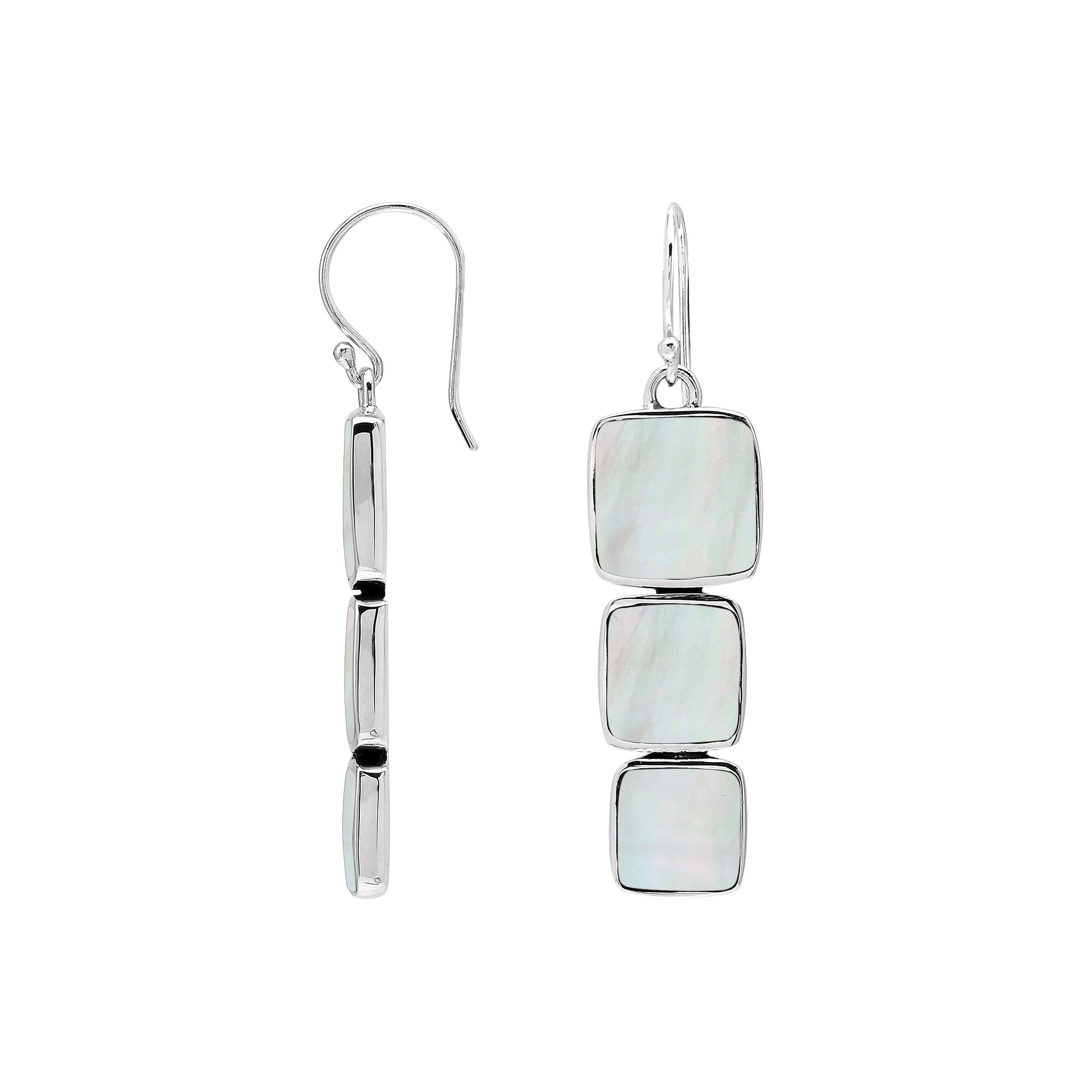 Wholesale Sterling Silver Earrings With Three Cushion Mother Of Pearl Panels In A Vertical Drop