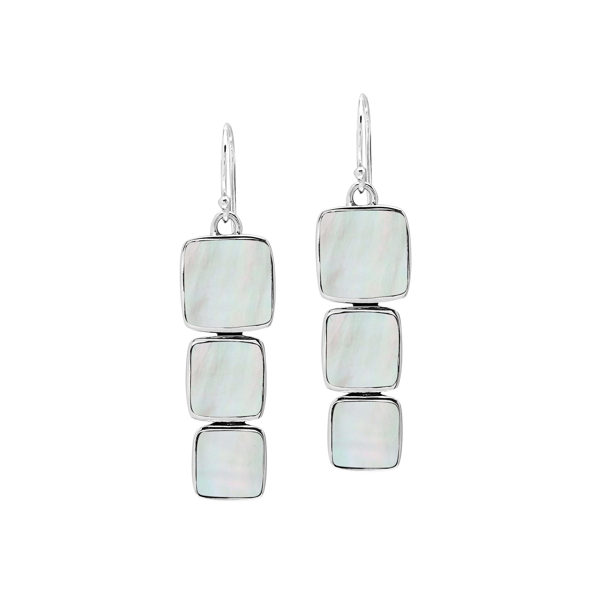 Wholesale Sterling Silver Earrings With Three Cushion Mother Of Pearl Panels In A Vertical Drop