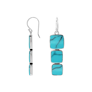 Wholesale Sterling Silver Earrings With Three Cushion Turquoise Shell Panels In A Vertical Drop