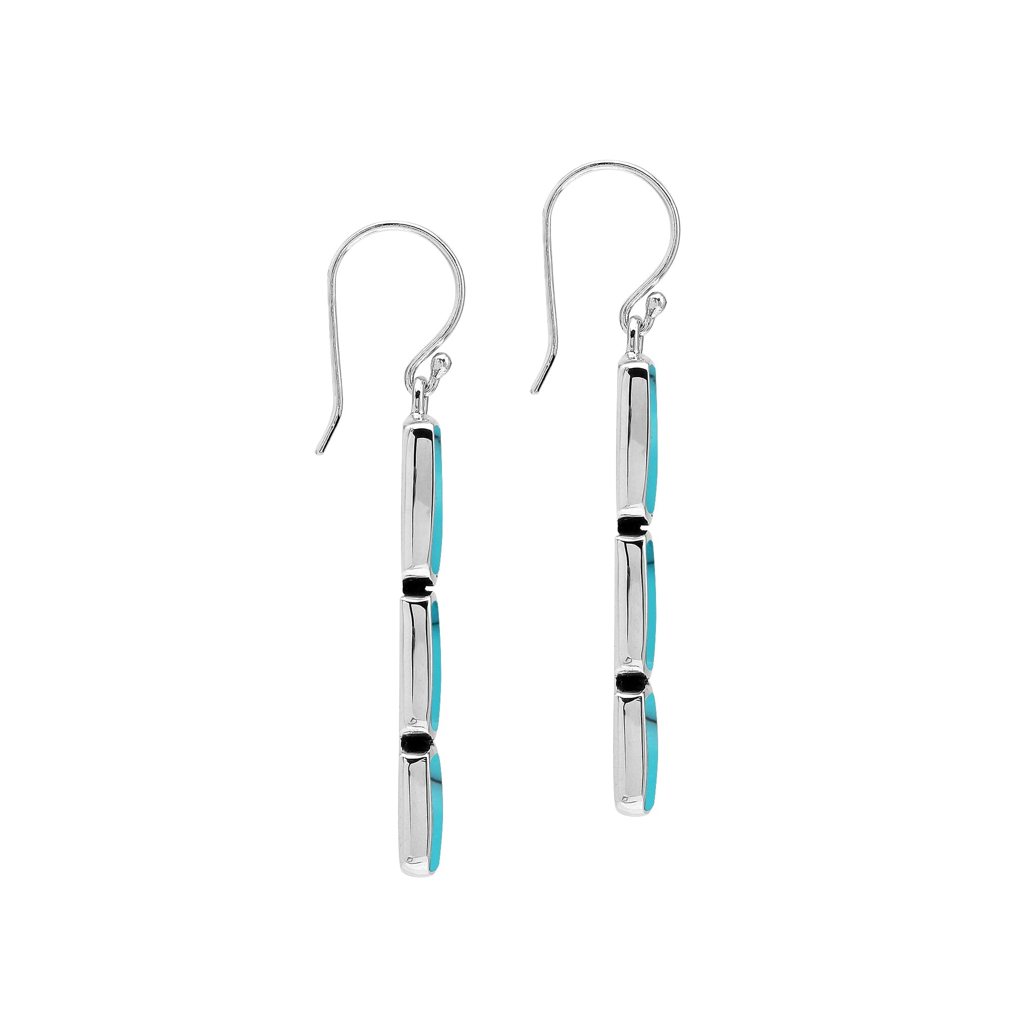 Wholesale Sterling Silver Earrings With Three Cushion Turquoise Shell Panels In A Vertical Drop