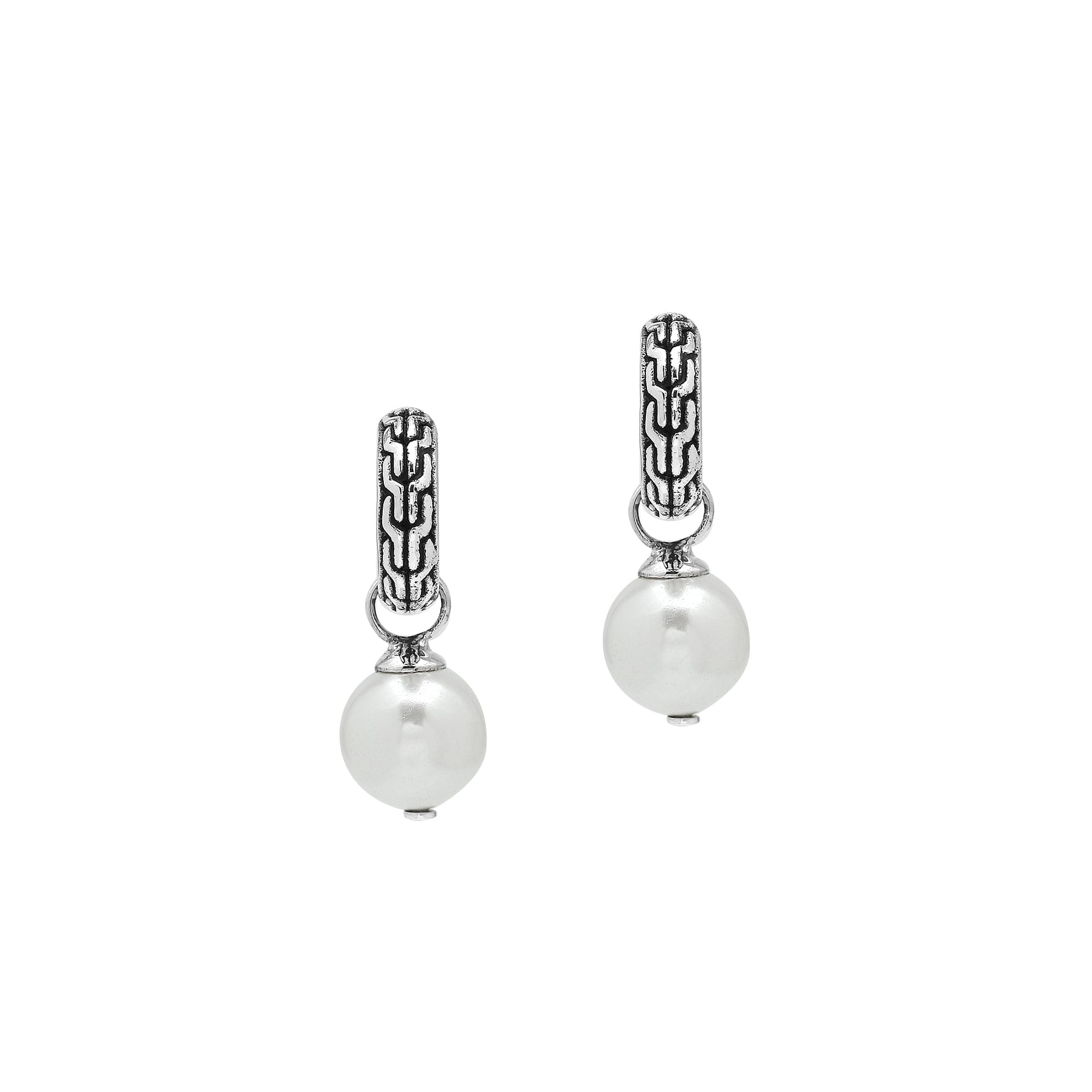 Wholesale Sterling Silver Earrings With Textured Hoops And Mabe Pearl Drops