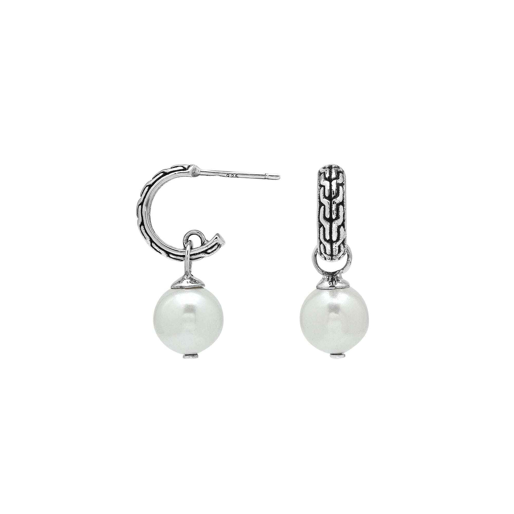 Wholesale Sterling Silver Earrings With Textured Hoops And Mabe Pearl Drops