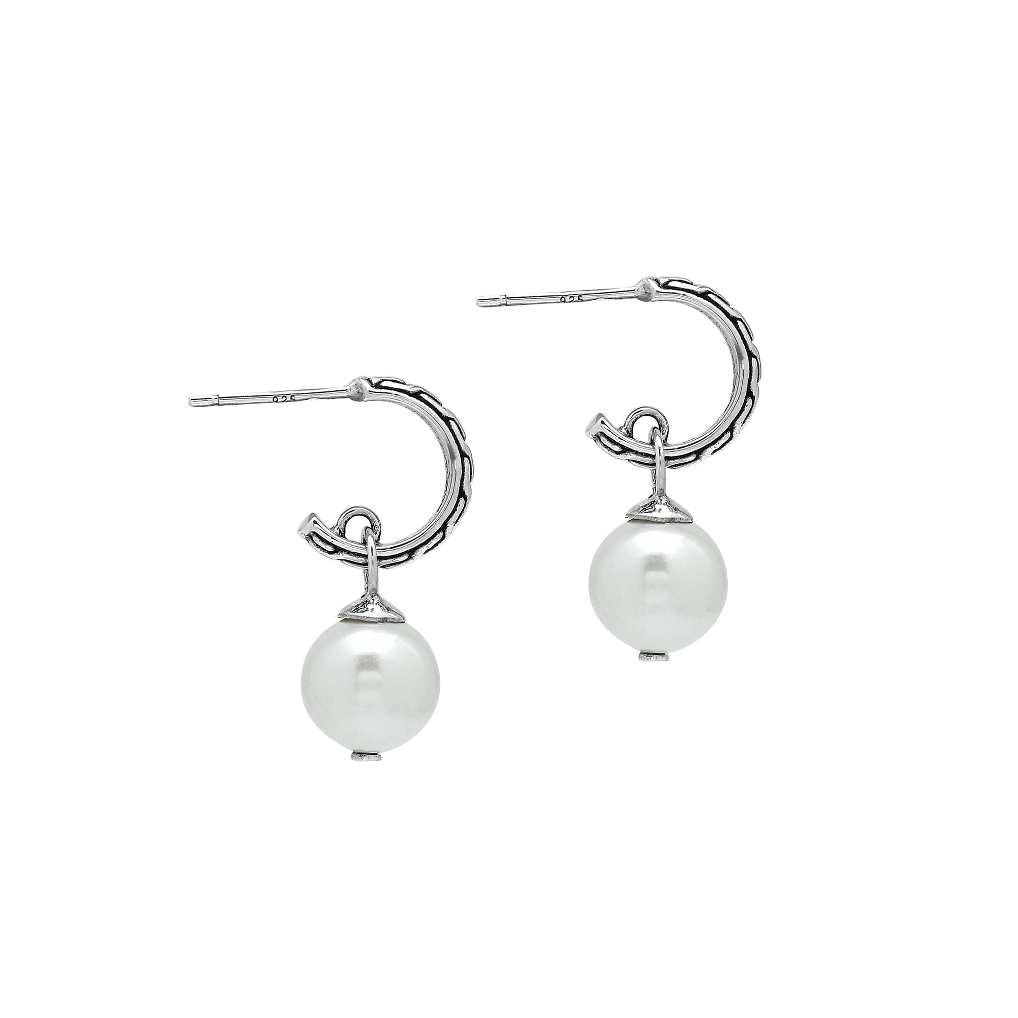 Wholesale Sterling Silver Earrings With Textured Hoops And Mabe Pearl Drops