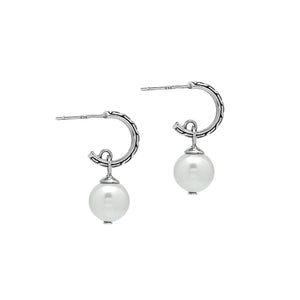 Wholesale Sterling Silver Earrings With Textured Hoops And Mabe Pearl Drops