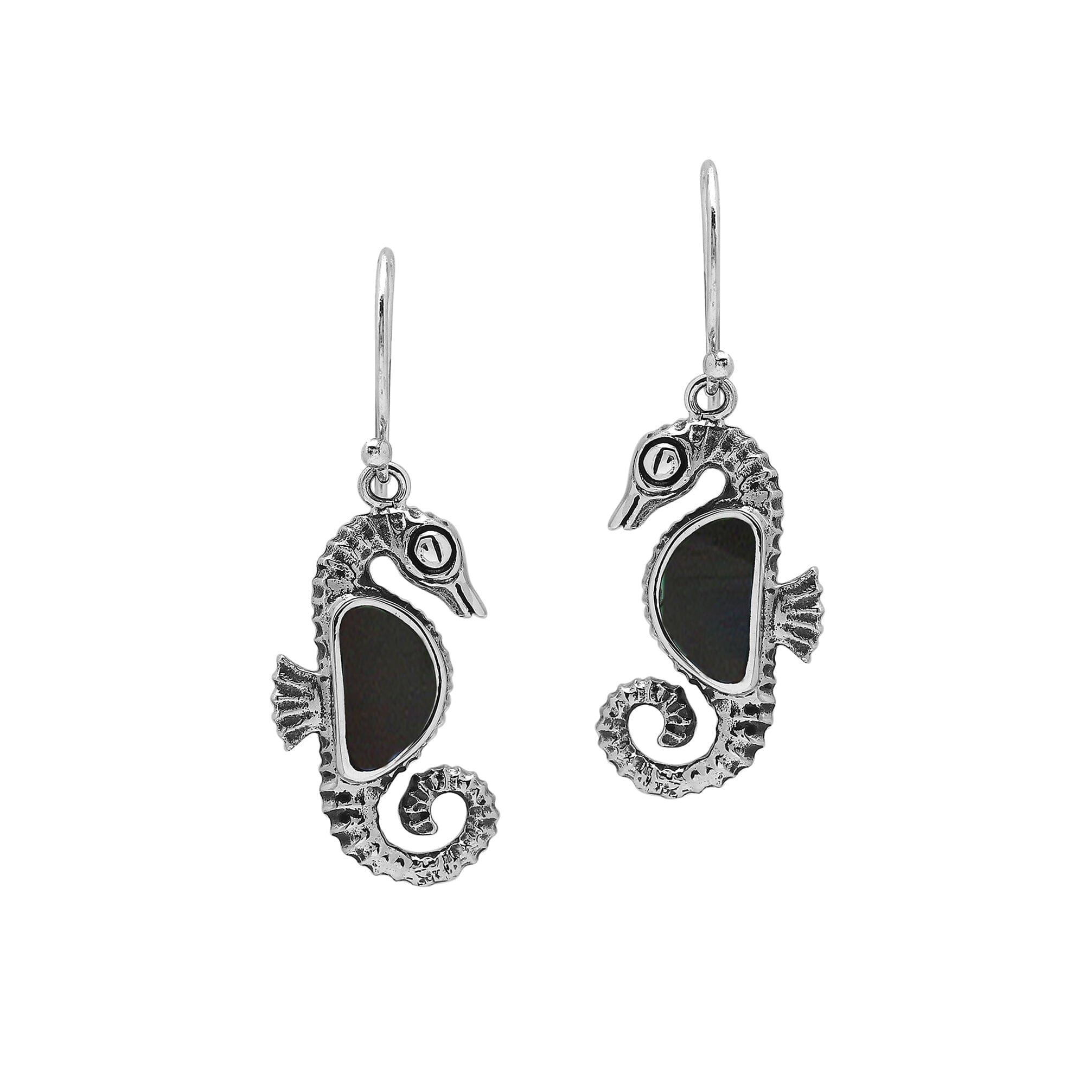 Wholesale Sterling Silver Seahorse Earrings With Black Shell Inlay