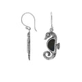 Wholesale Sterling Silver Seahorse Earrings With Black Shell Inlay