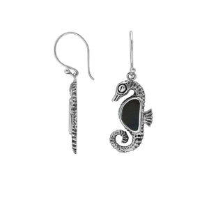 Wholesale Sterling Silver Seahorse Earrings With Black Shell Inlay