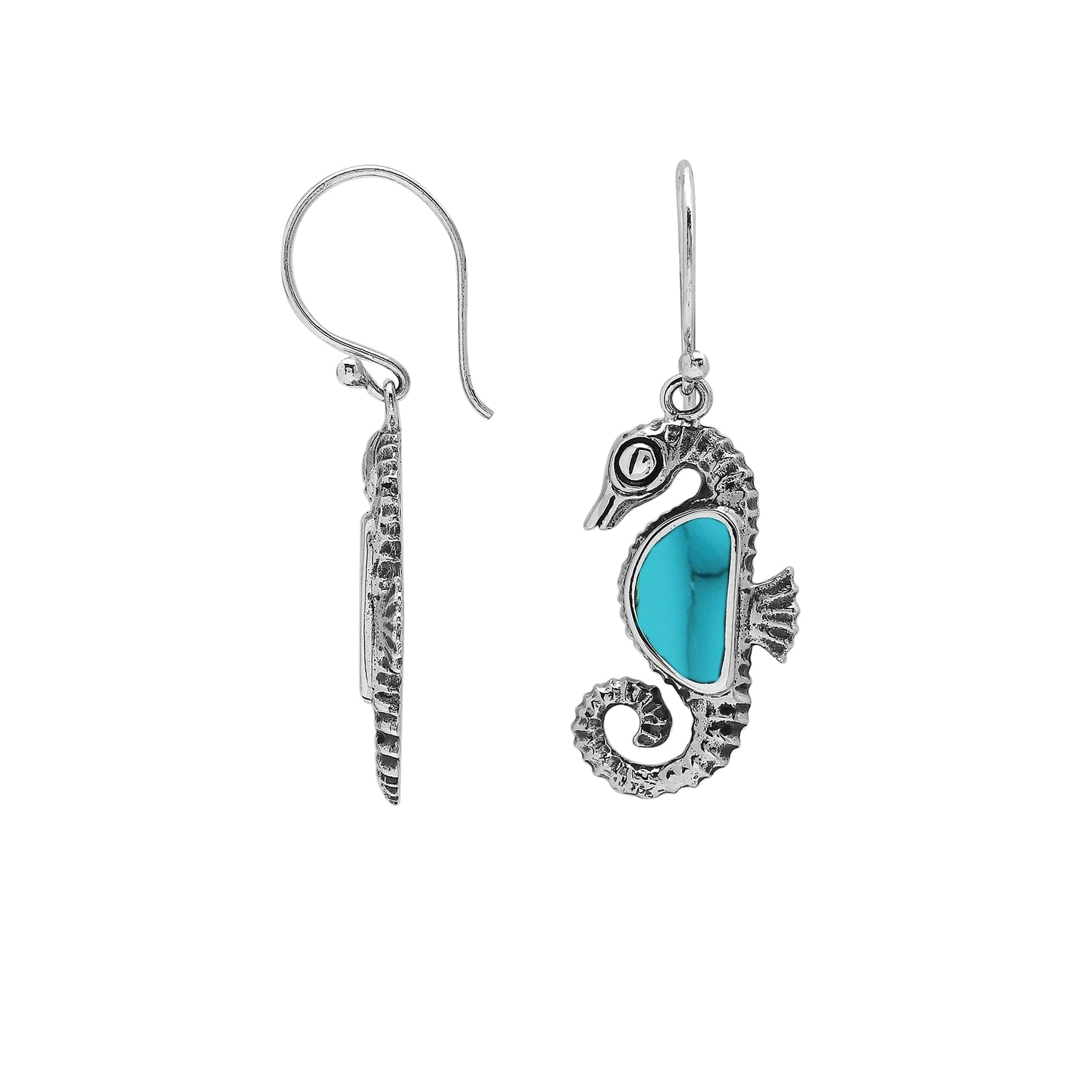 Wholesale Sterling Silver Seahorse Earrings With Turquoise Shell Inlay