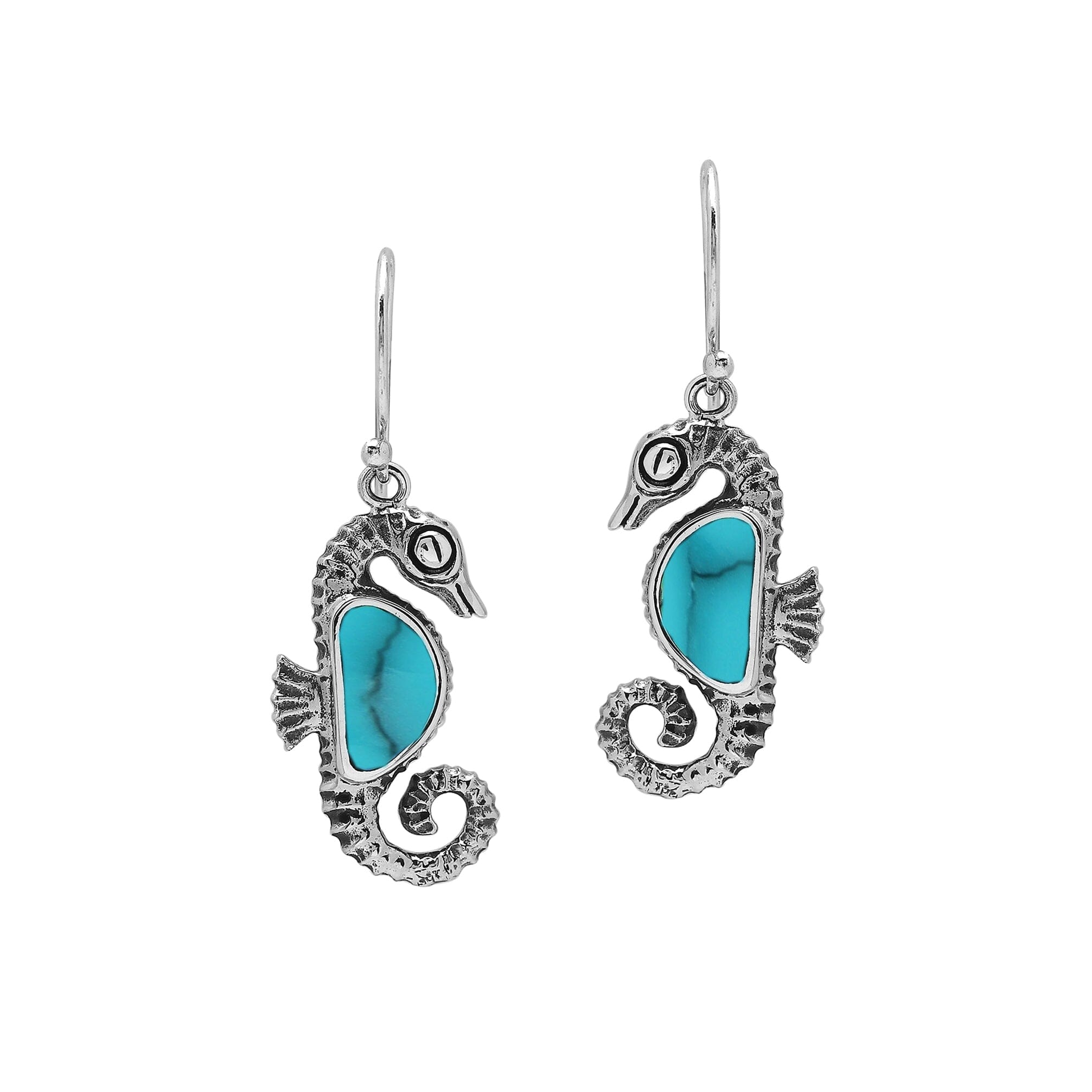 Wholesale Sterling Silver Seahorse Earrings With Turquoise Shell Inlay