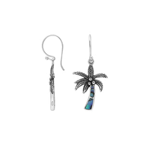 Wholesale Sterling Silver Palm Tree Earrings With Abalone Shell Inlay