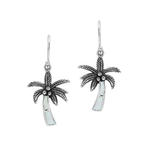 Wholesale Sterling Silver Palm Tree Earrings With Mother Of Pearl Inlay