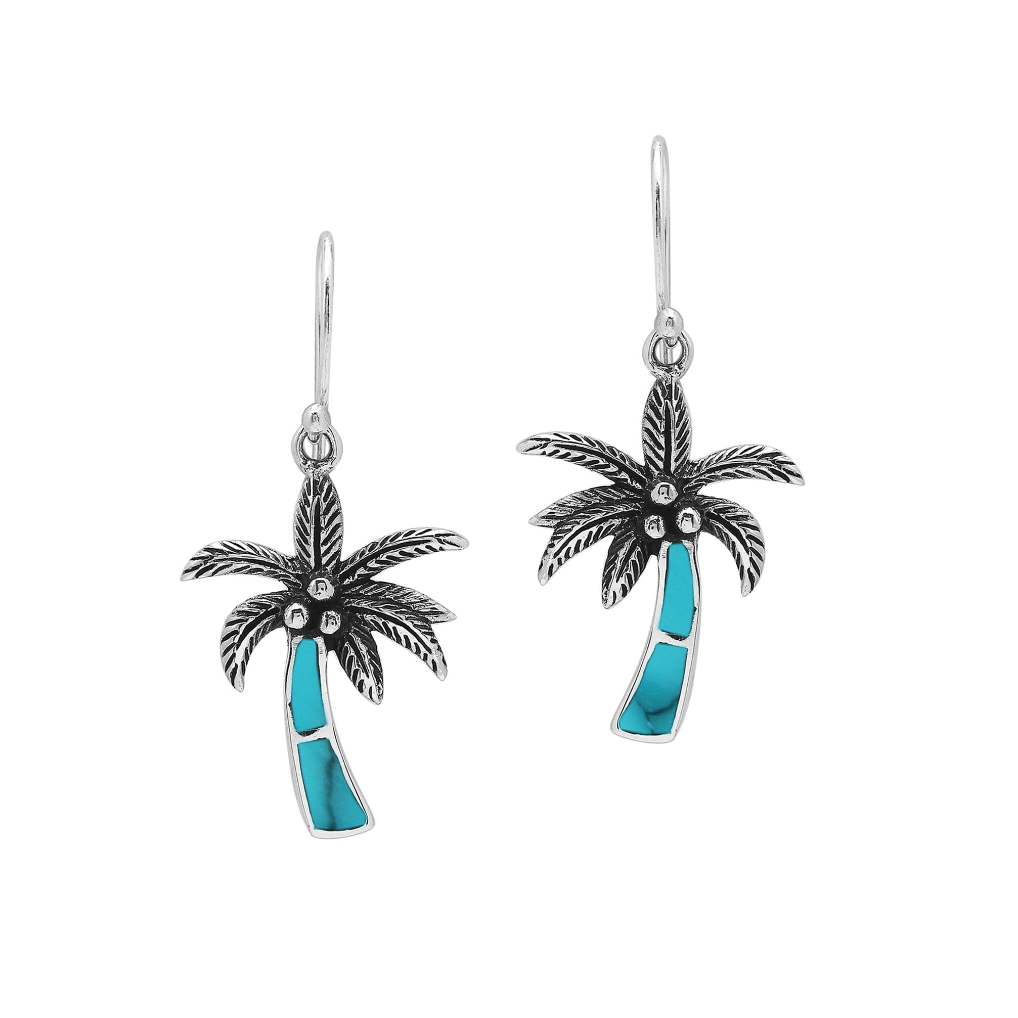 Wholesale Sterling Silver Palm Tree Earrings With Turquoise Shell Inlay