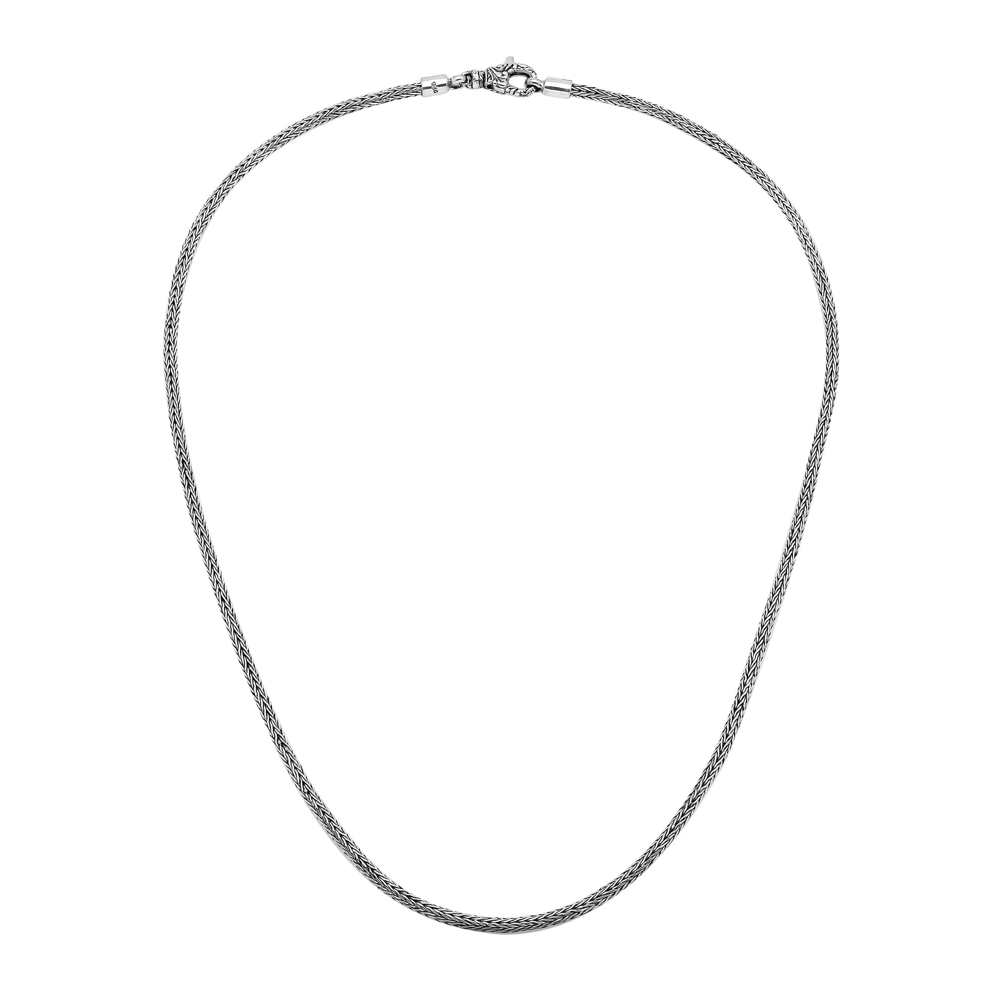 Sterling silver 2.5mm Balinese chain necklace with handwoven design and hook clasp